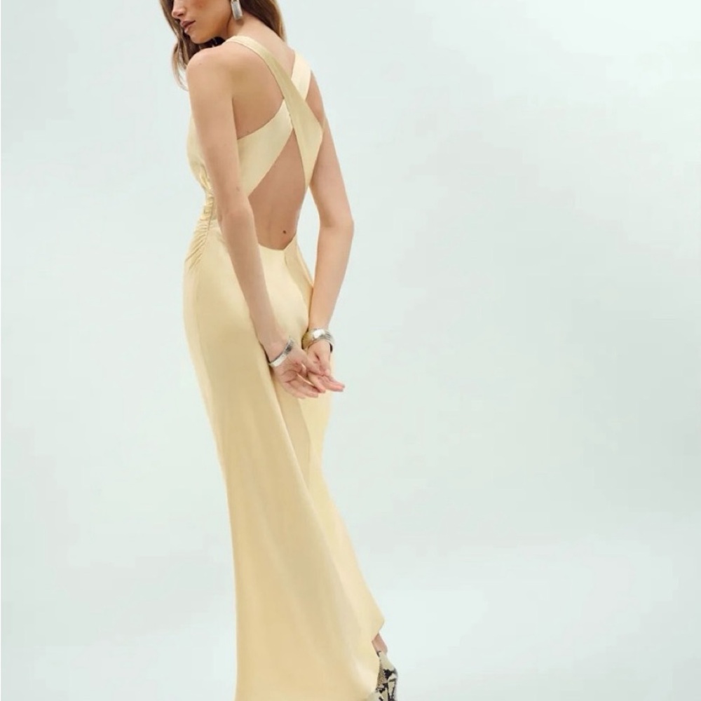 Reformation Silk Casette Midi Dress in Pale Yellow- Size 4 - Picture 4 of 12